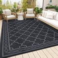 thumbnail image 4 of EastVita 9 x 12 ft Plastic Black and Gray Rectangular Beach Front Porches Patio Picnic RV Camping Garage Rhomb Border Modern Moroccan Area Rug, 4 of 8