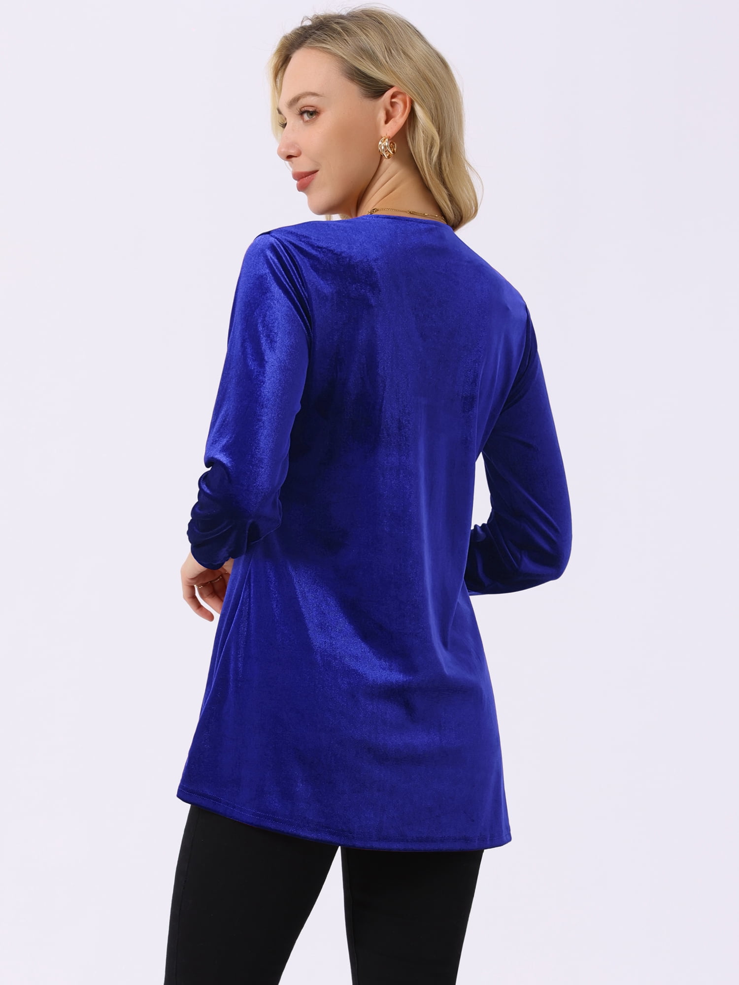 DARING DIVA Women's Velvet Top V Neck Long Sleeves Loose Blouse XL Royal Blue