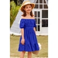 thumbnail image 2 of Arshiner Girls Tie Back Short Sleeve Ruffle Hem Off Shoulder Casual Elegant Dresses, 2 of 6