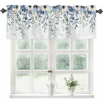 Kitchen Curtain Valance for Windows Blue Eucalyptus Leaves Watercolor Floral Spring 1 Panel, 54 x 18 Inch Rod Pocket Valance Window Treatments Short Curtains for Bathroom Bedroom