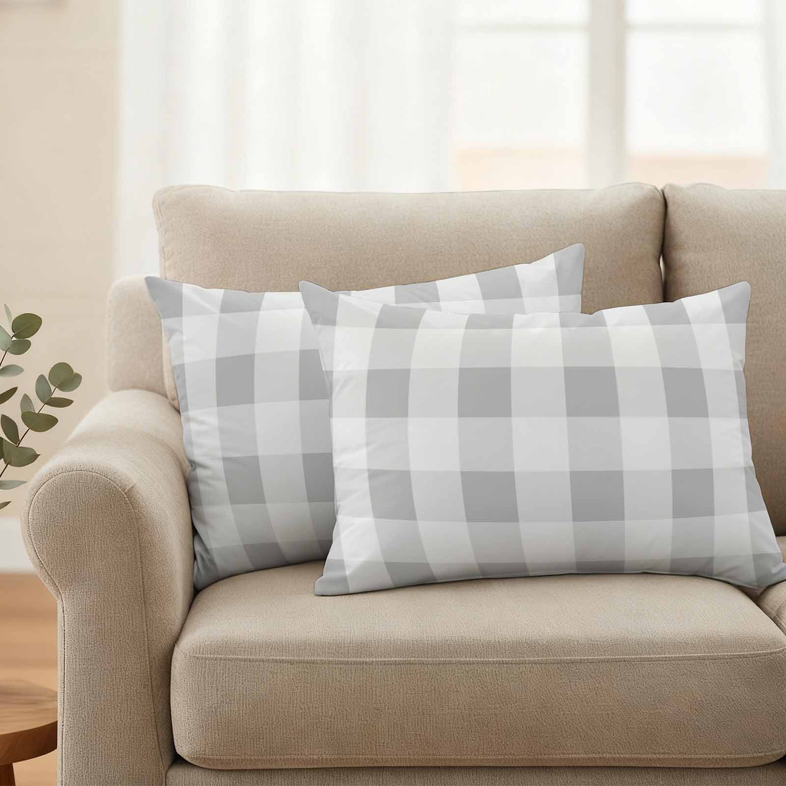 Buffalo Grey Plaid Pillow Covers 2 Pack Spring Simple Pattern Pillowcase Waterproof Outdoor Throw Pillow Cover for Patio Balcony Rectangular Cushion 20”x12”