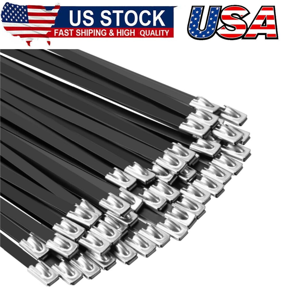 Metal Zip Ties Black 100Pcs 11.8 Inch 304 Stainless Steel Epoxy