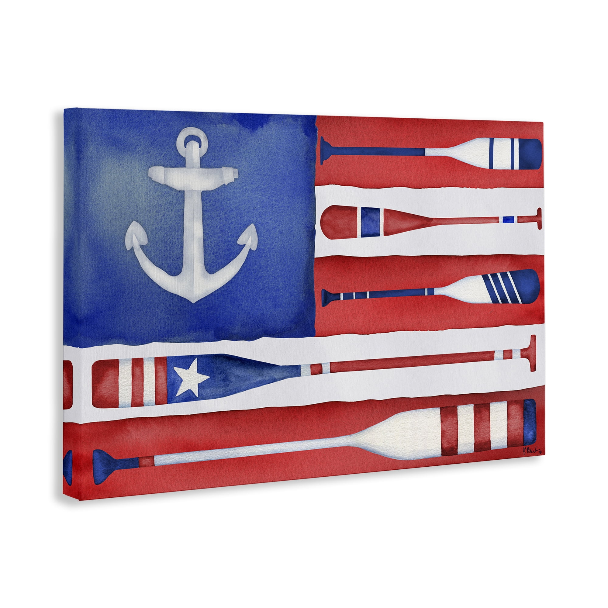 Stupell Industries Patriotic Oar Flag Patriotic Painting Wrapped Canvas Art Print Wall Art, 24 x 16