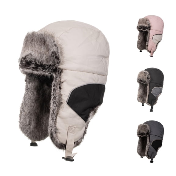 XIAOCHA Men’S Reflective‑Trim Trapper Hat Solid Fall‑Winter Outdoor Hood,Beige
