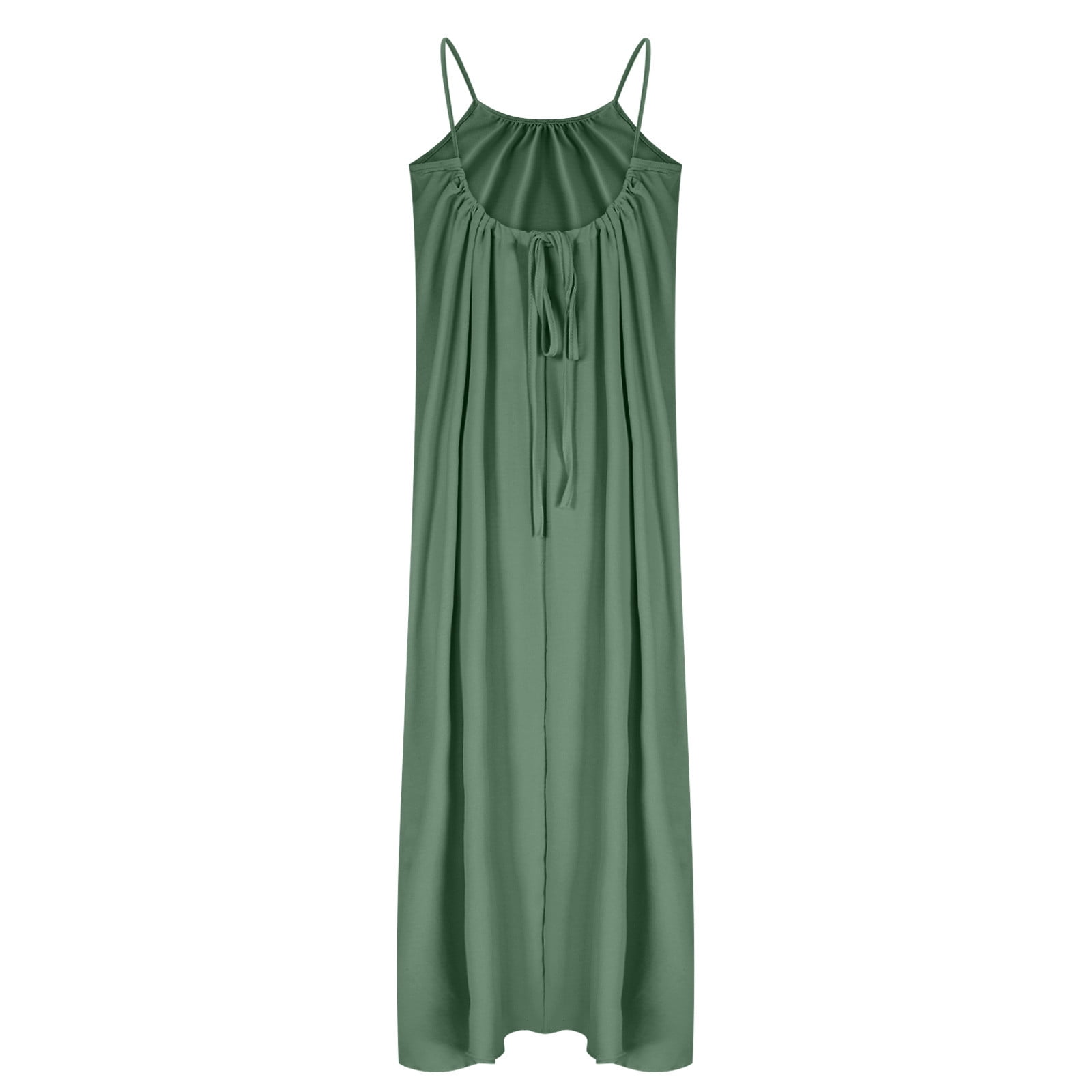 Sevevn Womens Backless Maxi Dress Spaghetti Strap Sleeveless Loose Fit Long Dress Lightweight Flowing Summer Casual Vacation Dress Green XL, Women's