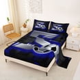 thumbnail image 2 of Castle Fairy 3D Metallic Letter S Soccer Print Bed Sheets 4-Piece, Futuristic Sports Graphic Full Size Sheets, Silver Black Blue,1 Fitted Sheet, 1 Flat Sheet and 2 Pillowcases, 2 of 6