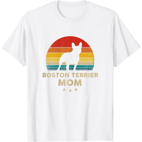 Womens Vintage Boston Terrier Mom Silhouette Retro Sunset T-Shirt