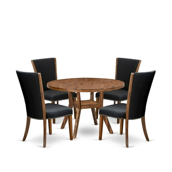 Luxe by East West Furniture 5 Piece Dining Table Set For 4 Contains 48" Round Table In Black Color