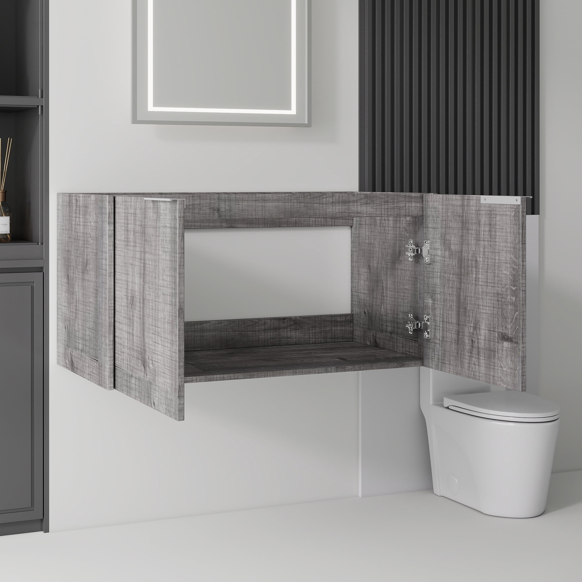 Leumius 36" Floating Bathroom Vanity Cabinet,Soft-Close Double Doors,Wall Mounted Cabinet Set Bathroom Vanity for Small Space,Cabinet Only,Grey