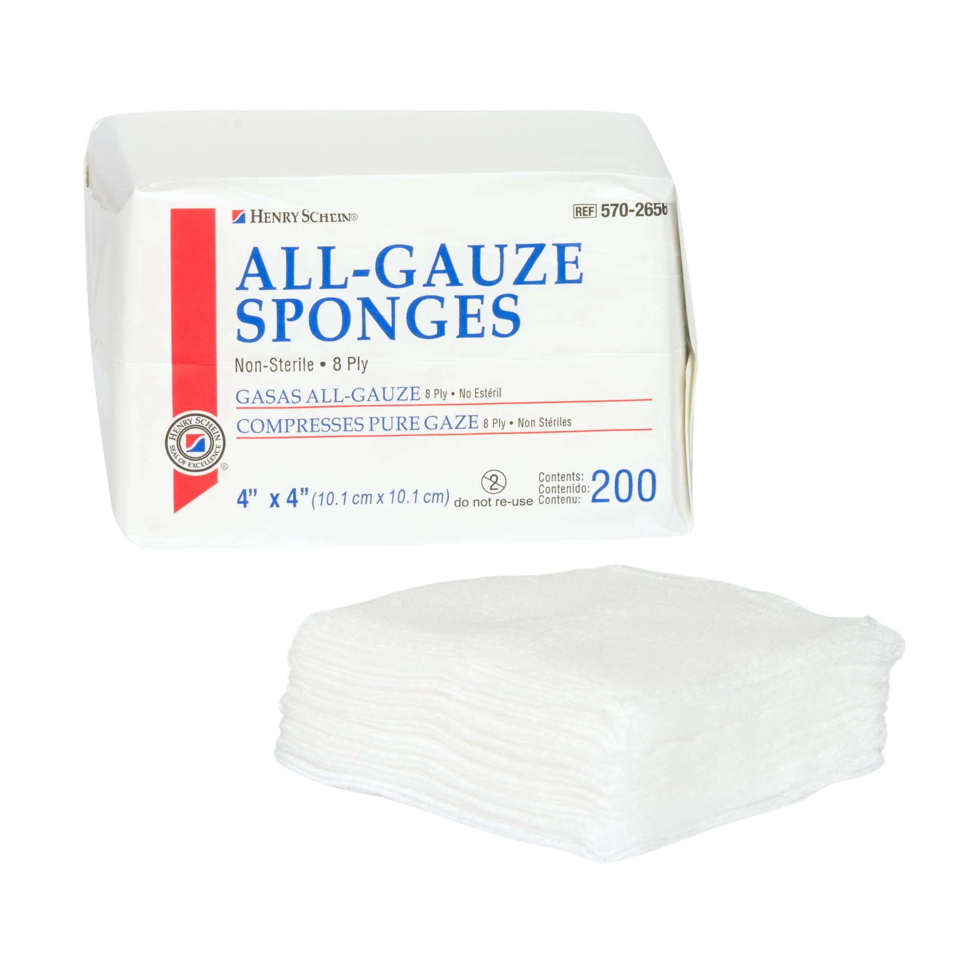 Henry Schein 200/Pack Non-Sterile Gauze Pads 4’’ x 4’’ for Wound Dressing Gauze Sponge-Pads for Wound Care - 8-Ply - 100% Cotton & Highly Absorbent - 20 Packs (200/Pack)