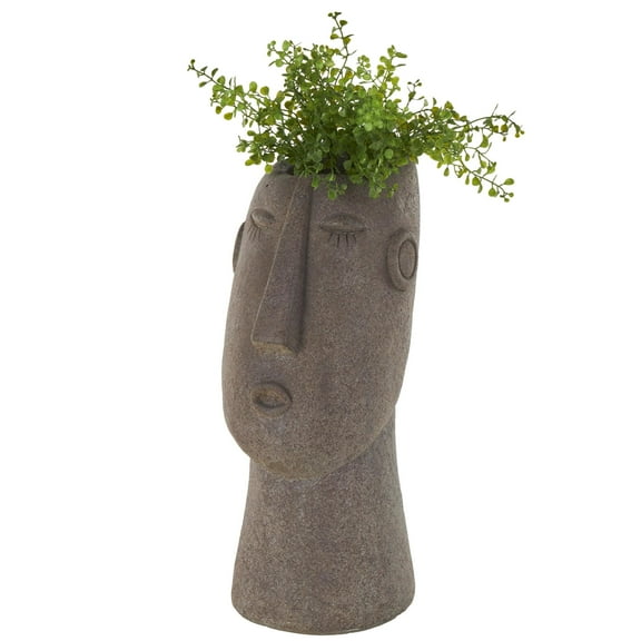 DecMode 6" x 17" Textured Easter Island Head Brown Magnesium Oxide Woman Planter