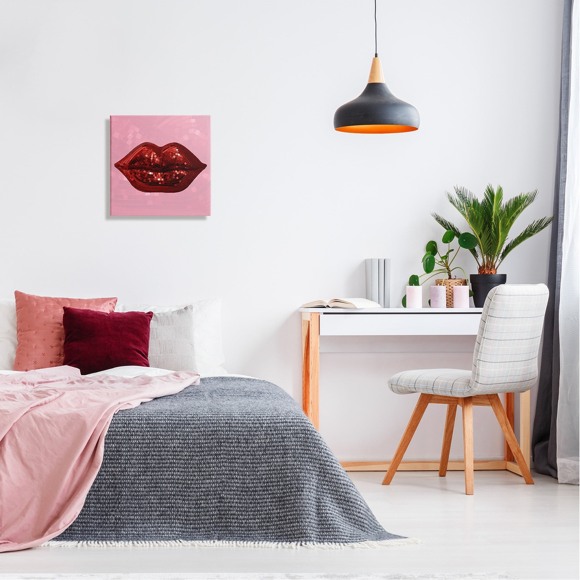 Stupell Industries Bold Pink & Red Lips Disco Pattern Beauty & Fashion Painting Gallery Wrapped Canvas Print Wall Art