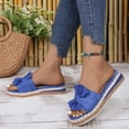 thumbnail image 5 of FRSASU Wedge Sandals for Women, Summer Beach Slip-on Bowknot Slides Soft Flat Gladiator Sandals Blue, 5 of 9