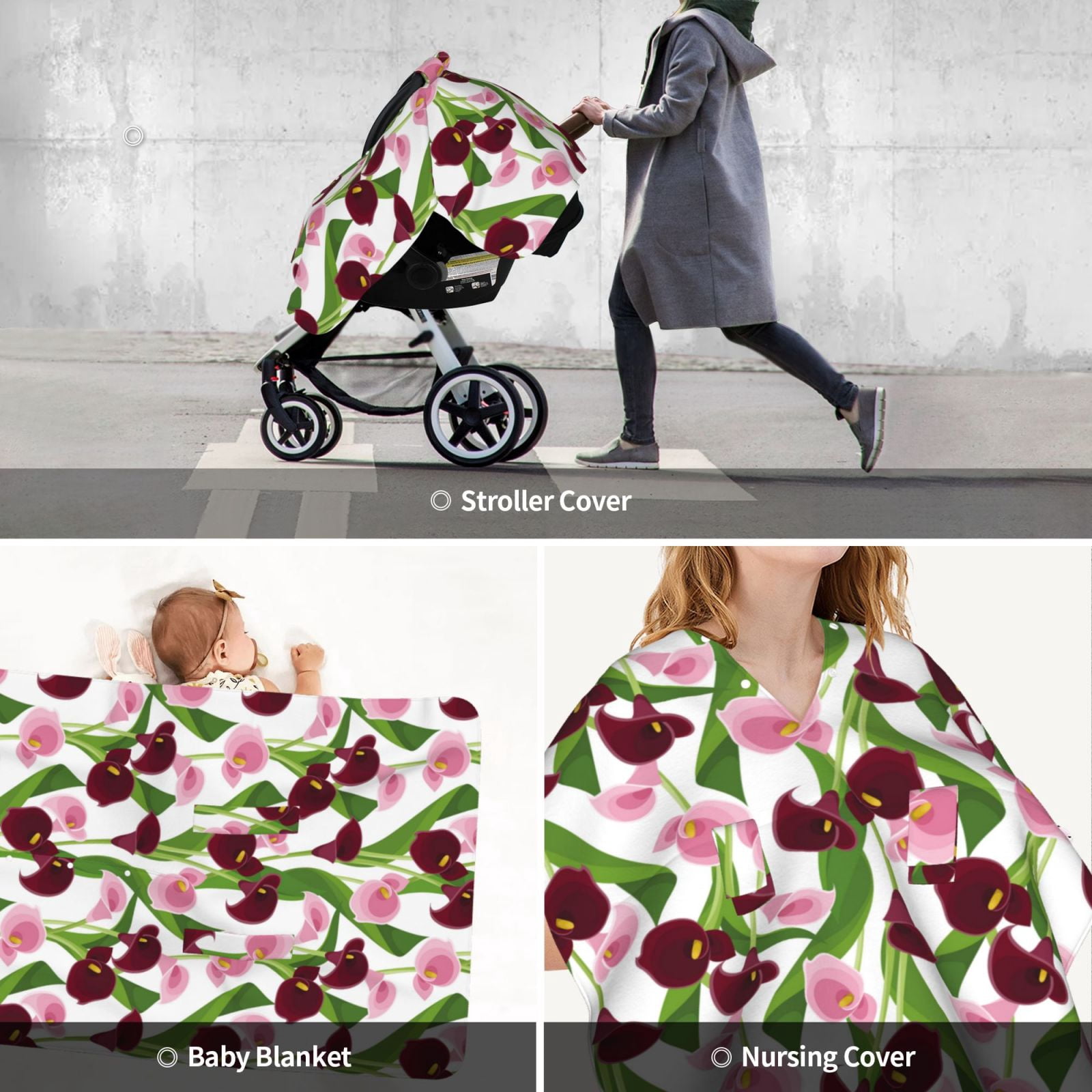 Car Seat Cover Baby - Purple Pink Calla Lily Flowers Breathable Infant Car Seat Cover for Baby Carseat, Lightweight Comfort Baby Essentials Must Haves Newborn Stuff for Girl Boy