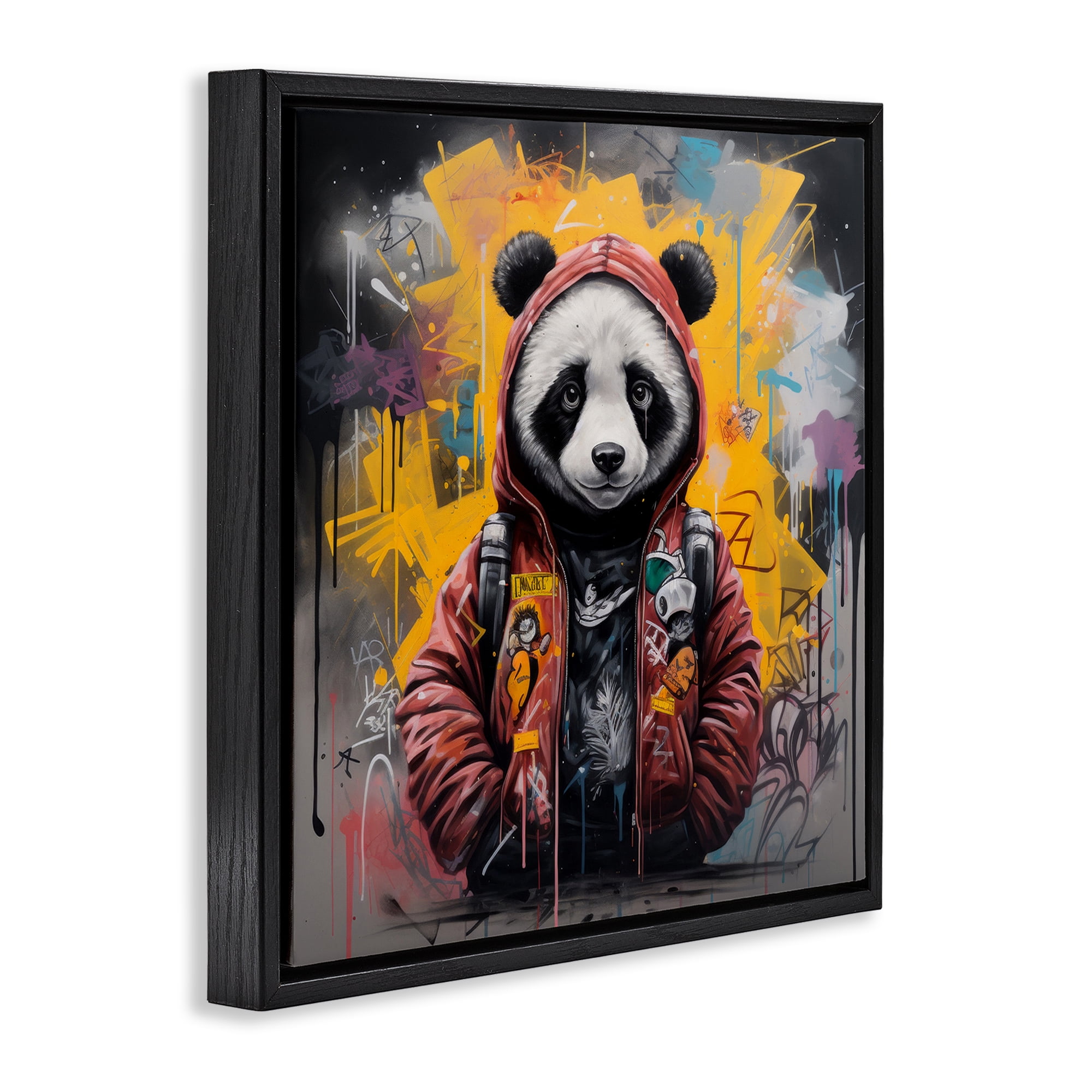 Stupell Industries Urban Graffiti Panda Bear Animals & Insects Painting Black Floater Framed Canvas Art Print Wall Art, 25 x 25