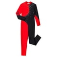 thumbnail image 4 of Alvivi Girls Kids Sparkle Diamond Jumpsuit Unitards Long Sleeve Full Length Gymnastic Bodysuit Black&Red 12, 4 of 5