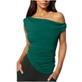 thumbnail image 3 of HOMBOM Tops for Women Trendy Army Green Off Shoulder Cutout Solid Color Sleeveless V-Neck Pleated Tee Shirt, 3 of 6