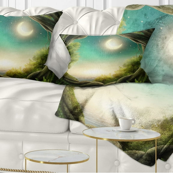 Designart Enchanted Dark Forest - Landscape Photography Throw Pillow - 12x20