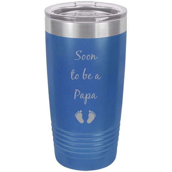 Soon to be a Papa - Announcement Stainless Steel Engraved Insulated Tumbler 20 Oz Travel Coffee Mug, Blue