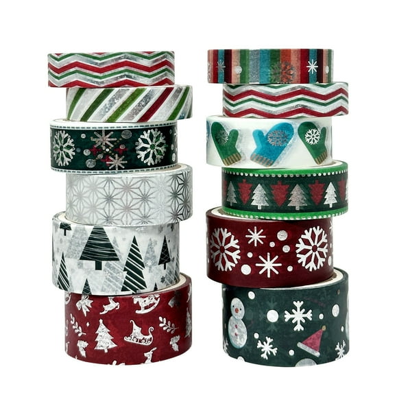 Wrapables Winter Season Washi Set for Arts & Crafts, Scrapbooking, Stationery, Diary, 12pc Festive Cheer