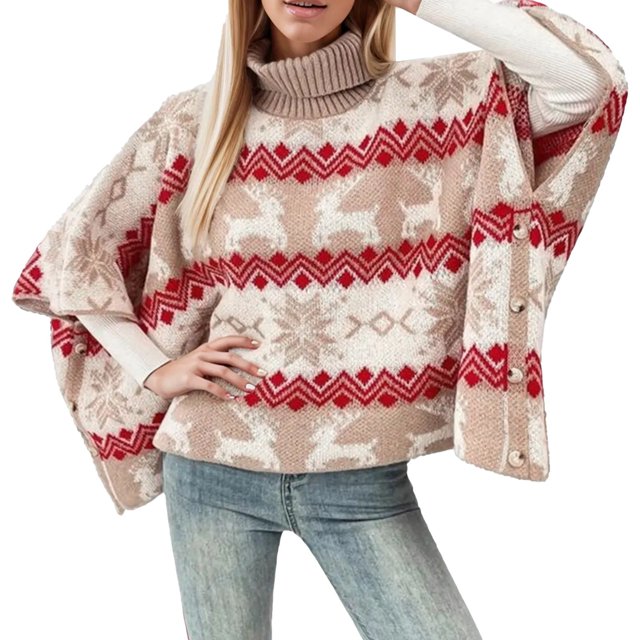 Gibobby Suéter térmico de manga larga Suéter con mangas de murciélago navideño y cuello de otoño o invierno para mujer (Blanco, M)