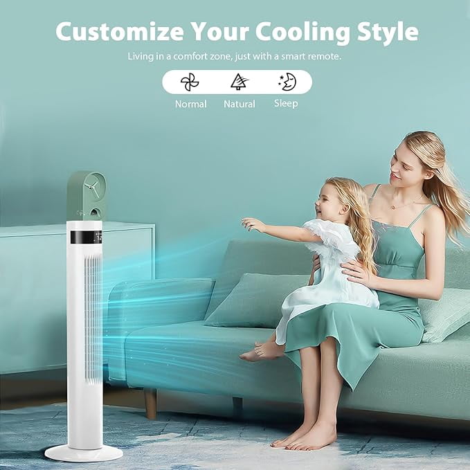 KISSAIR 35" Tower Fan Portable Floor Fans with Remote Control & 12H Timer 3 Speeds Wind 3 Modes , White
