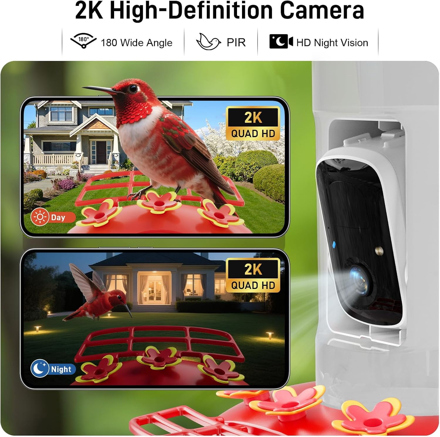 Hummingbird Feeder with Camera Outdoor, SV3C Hanging Bird Feeder with Ant Moat & Bee-Proof, HD 2K Solar Powered, AI Bird Identify, Instant App Alerts, Auto Capture, Hummingbird Lover Gifts, 21oz