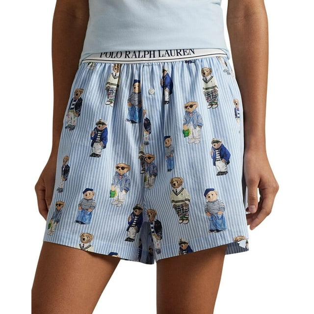 Polo Ralph Lauren Women's Bear Striped Cotton Boxer - 4P0119 - R2809 (Medium, Oxford Blue)
