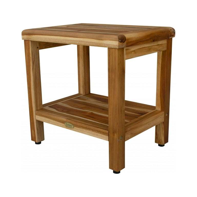 Contemporary Teak Shower Bench with Shelf in Brown Finish Contemporary Teak Shower Bench with Shelf in Brown Finish