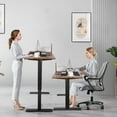 thumbnail image 4 of farexon Electric Standing Desk Adjustable Height,63x24 Inches Stand Up Desk, Ergonomically Curved Desktop with Outlet, Lockable Casters,27.''-46'' Lifting Range Home Office Computer Desk（Black, 4 of 10