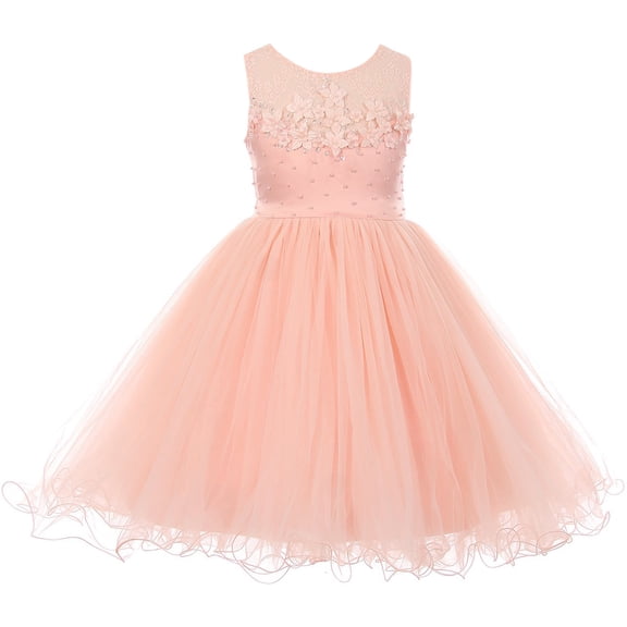 Toddler Girl Luxury Sleeveless 3D Flowers Pearl Pageant Party Flower Girl Dress Blush 2 CC 9034 BNY Corner