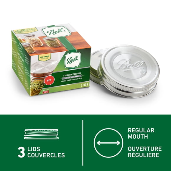 Couvercles en acier inoxydable Ball pour bocaux Mason, ouverture standard, paquet de 3