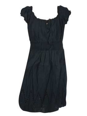 Mogul Women Sundess Elastic Waist Cotton Balck Retro Pleated Gypsy Hippie Vogue Summer Fashion Dresses S/M