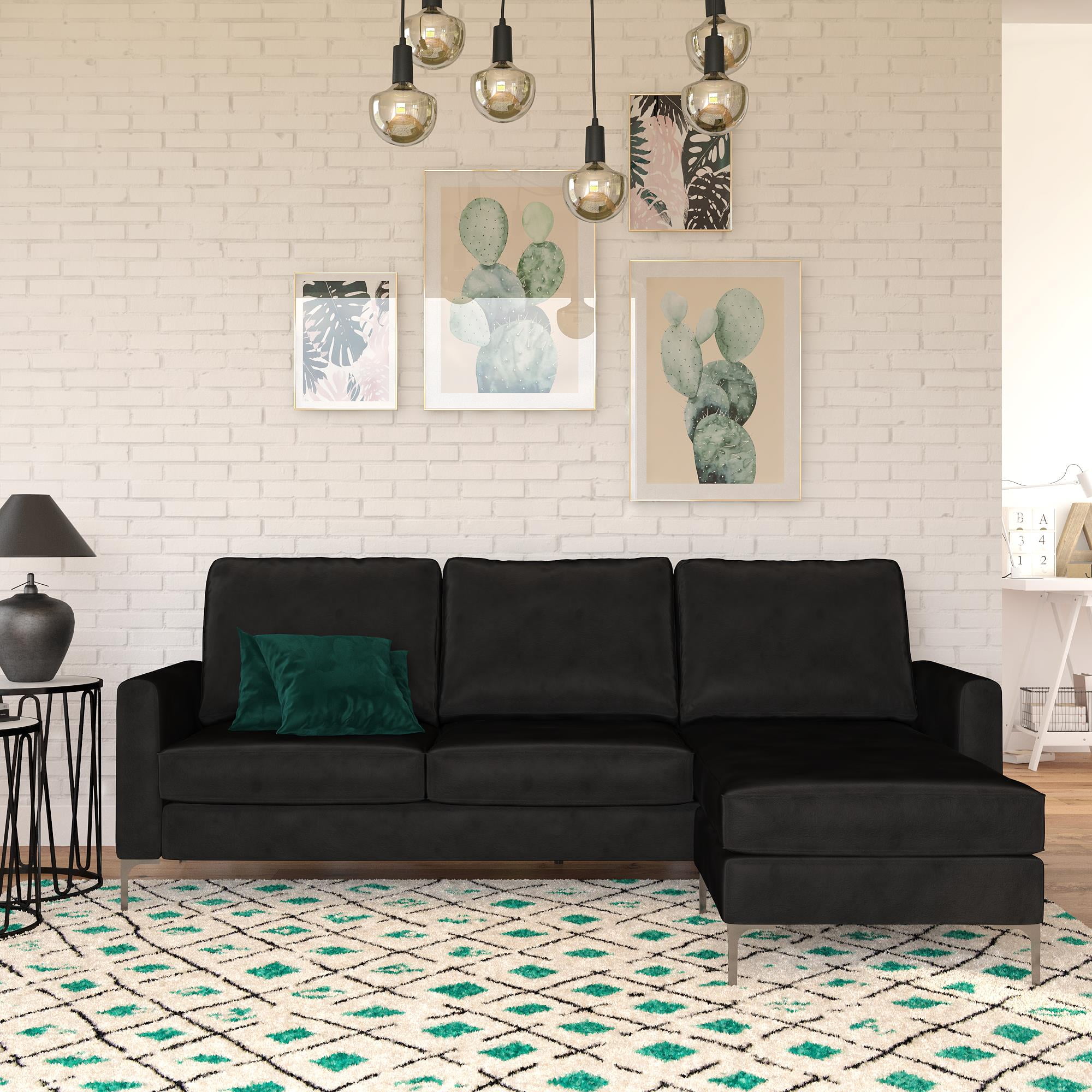 Novogratz Chapman Reversible Sectional Sofa with Chrome Legs, Black