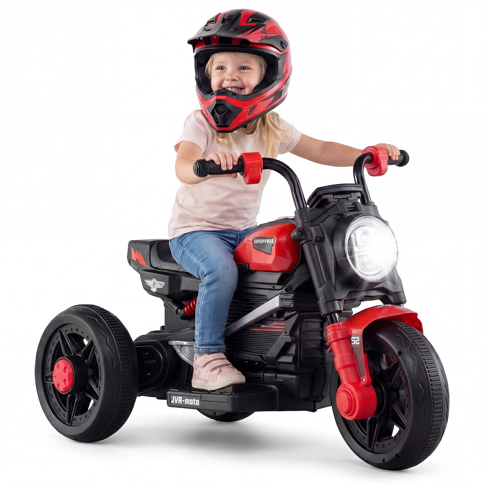 OLAKIDS 6V Kids Motorcycle with Forward & Reverse Switch, Headlight, Horn, Music, Story, USB Port, 3-Wheel Battery Powered Electric Ride on Toys for Toddler Boys Girls