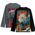 thumbnail image 2 of FUIALDOLG 2 Pack Boys Kids Tee Shirt Long Sleeve Fire Wolf Art Lightweight Loose Crewneck Basic T-Shirt Top for Toddlers Youth(Age 7-8), 2 of 6