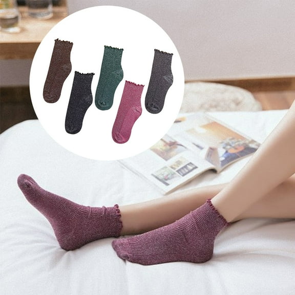 Cheers.US 2 Pairs Women Lady Girls Fashion Solid Color Glitter Ribbed Breathable Cotton Middle Tube Socks