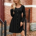 thumbnail image 2 of Dresses For Women 2025 Sevevn Womens Crew Neck Long Sleeve Fall Dresses Button Decoration Casual Babydoll Sweater Dress, 2 of 4