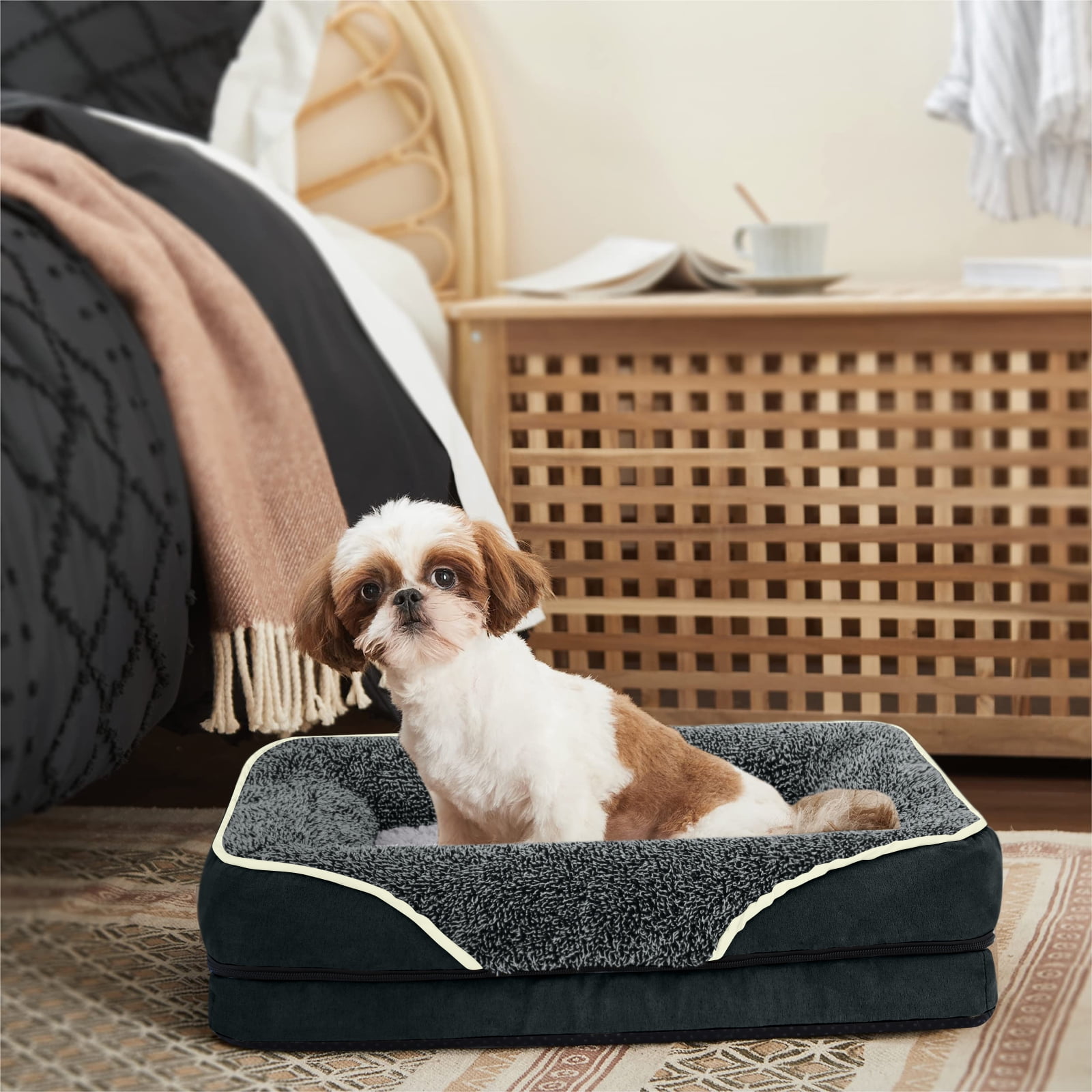 PayUSD Dog Beds for Large Medium Small Dogs Orthopedic Pet Bed Sofa Supportive Egg Crate Foam Animal Couch with Removable Washable Cover Non Skid Bottom S to XL