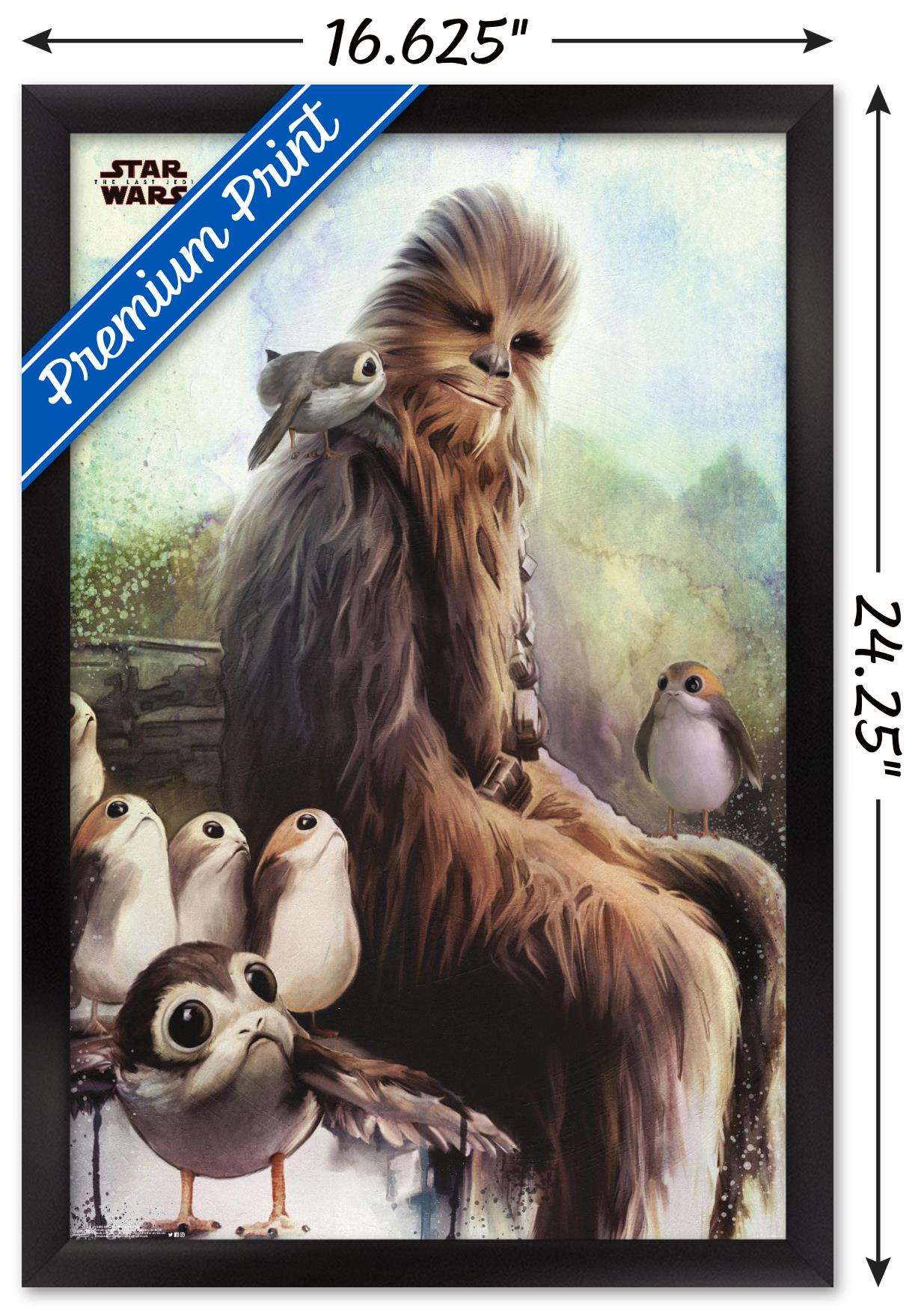 Star Wars: The Last Jedi - Wookiee And Porg Wall Poster, 14.725" x 22.375", Framed