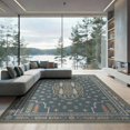 thumbnail image 2 of ODIKA 6'x9' Blue Gray Traditional Feather Medallion Washable Area Rug Ornate Central Motif with Decorative Corner for Family Room, Living Mater Bedroom, Non-Slip, Easy Care, 2 of 7
