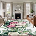 thumbnail image 2 of Spring Flower Large Area Rugs 5x8 ft Watercolor Retro White Pink Floral Green Leaf Plant Washable Rug Non Slip Indoor Carpet Absorbent Floor Mat for Living Room Bedroom Dining Room, 2 of 9