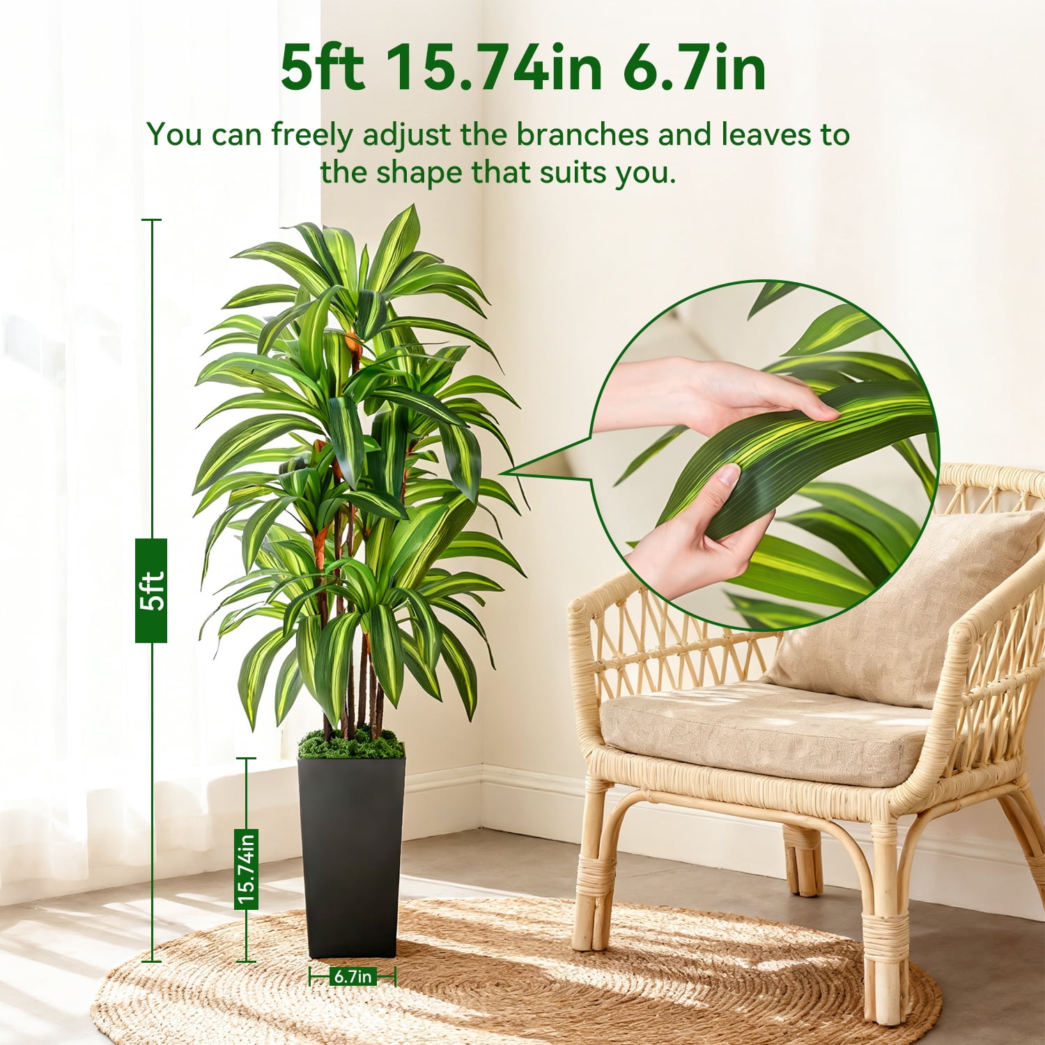 NOVAROOT Artificial Dracaena Tree 5FT, Faux Tree with Black Tall Planter, Fake Tropical Floor Plant, Artificial Silk Tree for Home Office Living Room Decor Indoor