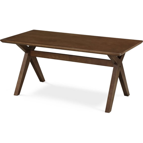 Brown Wood Coffee Table, Mid-Century Modern, Splayed Legs, Criss Cross Base, Living Room