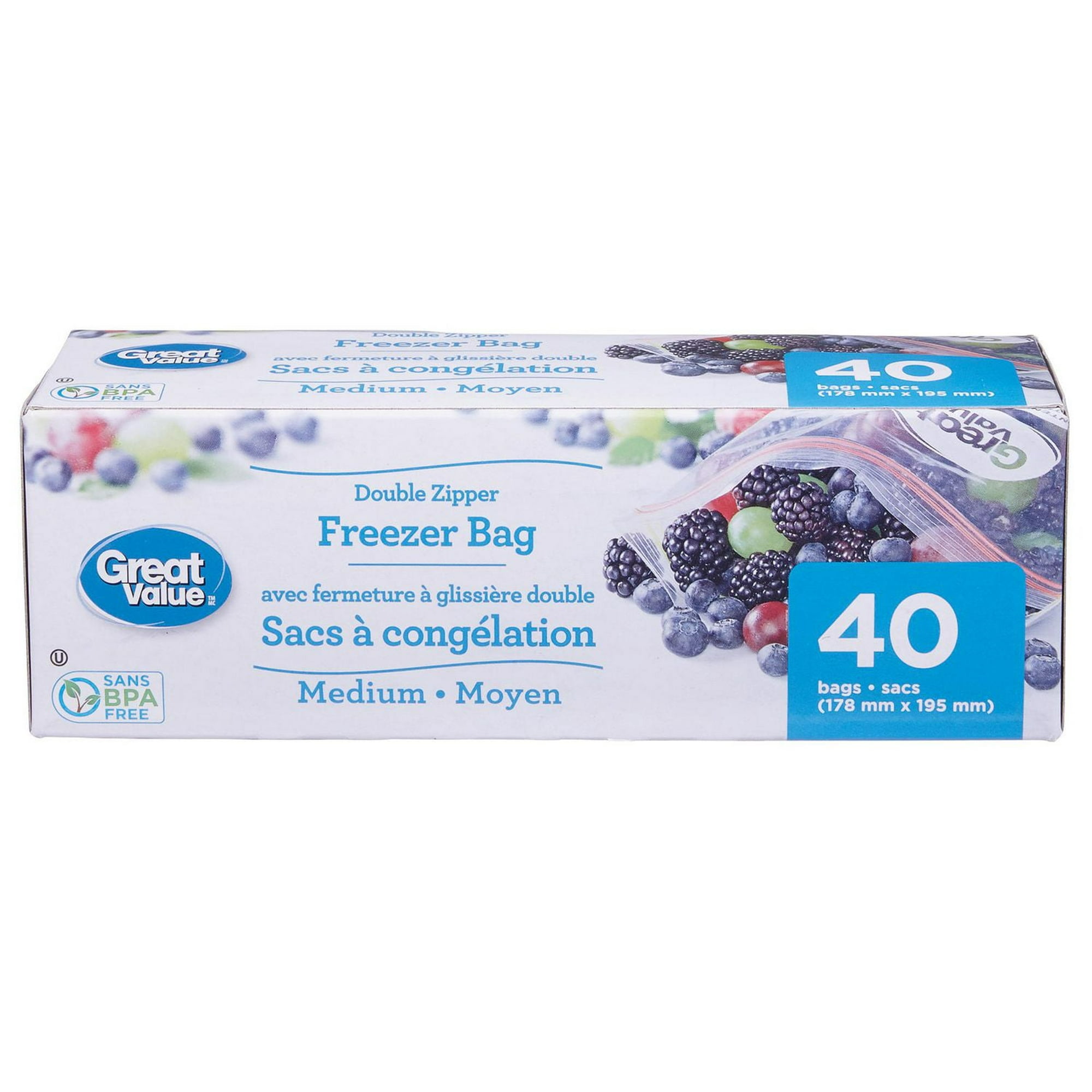 Great Value Double Zipper Freezer Bag, Medium, 40 Bags - Walmart.ca