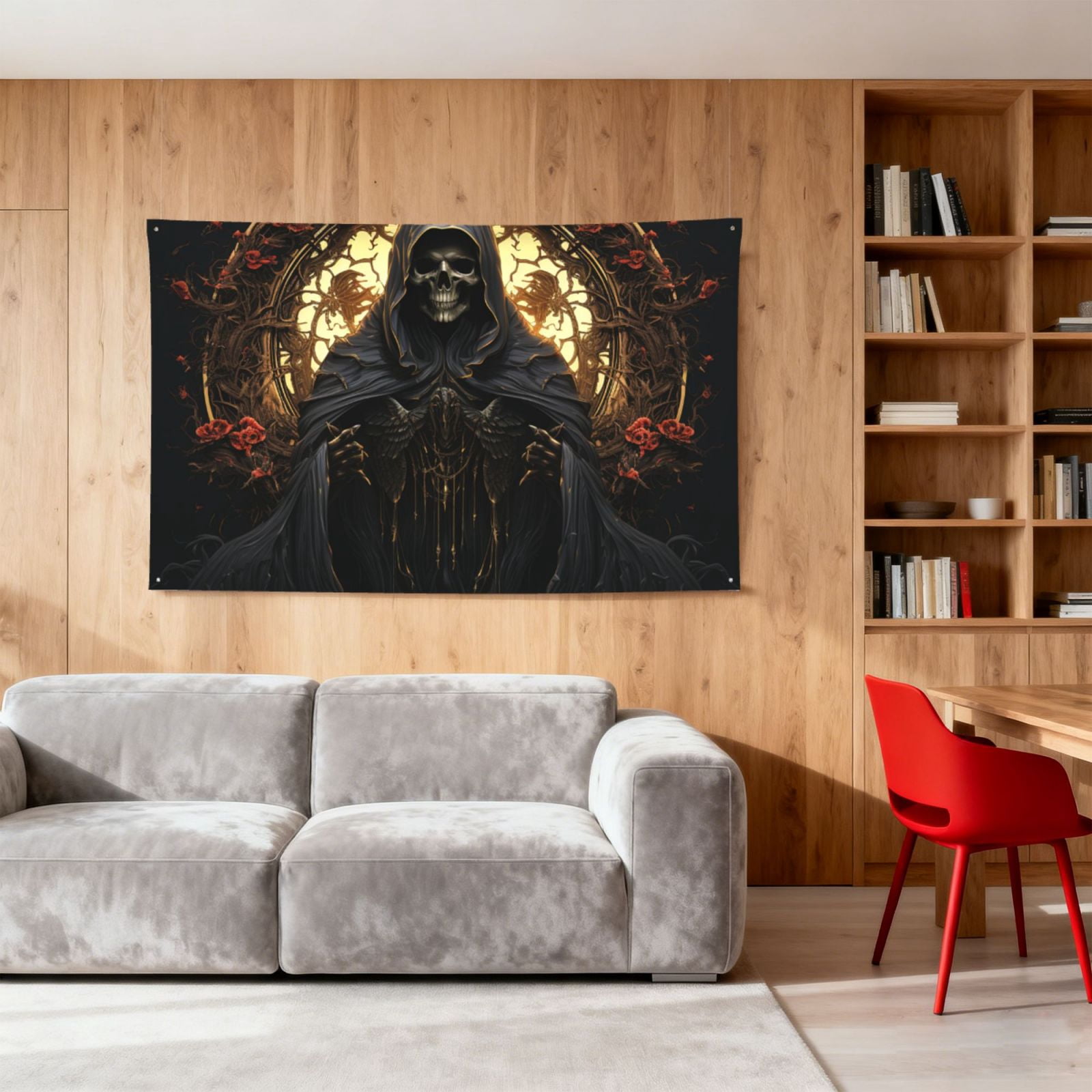 Grim Reaper Skull Angel Skeleton Cool Four Hole Decorated Banner Flag for Garden Yard Home Decoration Indoor Outdoor 4x6 Ft