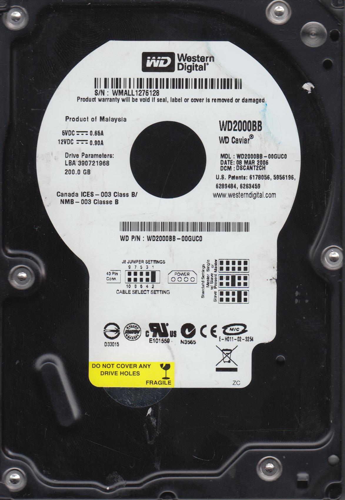 Western Digital WD2500BB-00GUC0 Hard Disk Interno 250 GB 7200 RPM IDE 3.5 Pollici