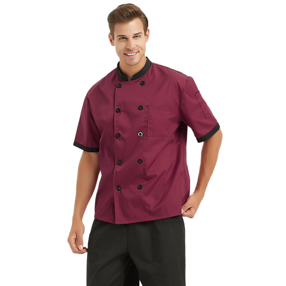 Sleeve Color : White, Size : Large Chef Coat Jacket Restaurant Kitchen Cooking Hidden Button Uniform Smock Patch Pockets At Chest