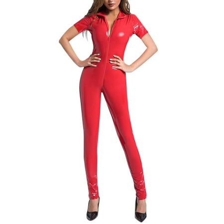 Yuhangmm Women S Glossy Leather Nightclub High Elasticity Bright Leather Pu Underwear Sexy New Years Lingerie