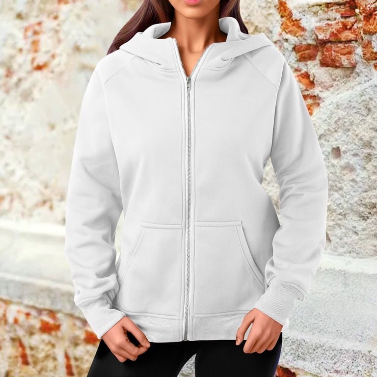 Womens Cotton Full-zip Hoodie Jacket with Pockets Fleece Lined